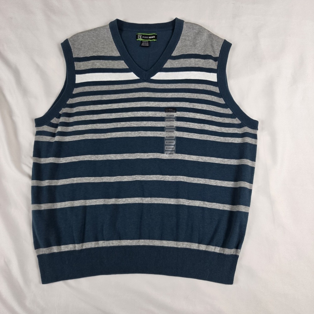 Pro Series Golf Sweater Vest Men's Size XL New Green Gray Stripe V neck